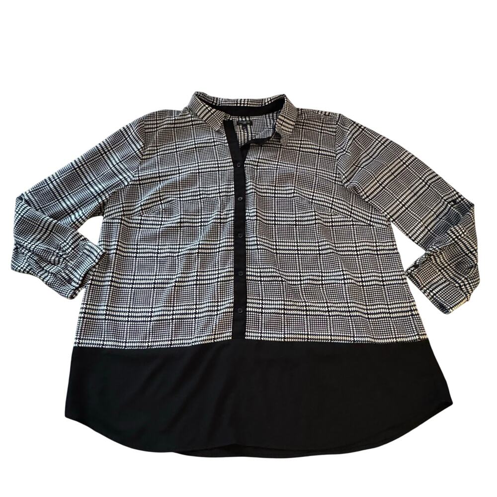 Talbots Woman Houndstooth Tunic‎ Blouse 3X Black & White
